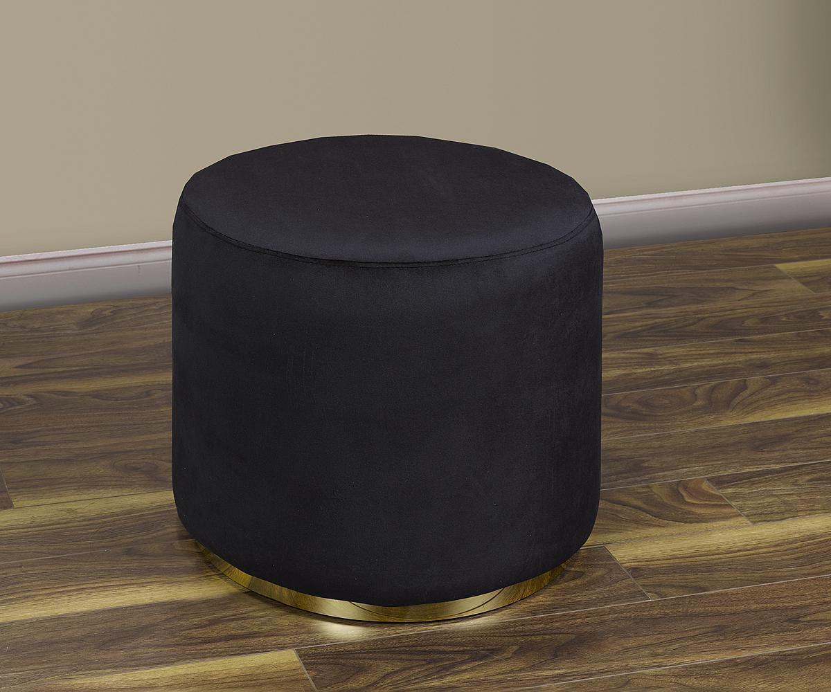 Round Suede Ottoman - Black with Gold Base