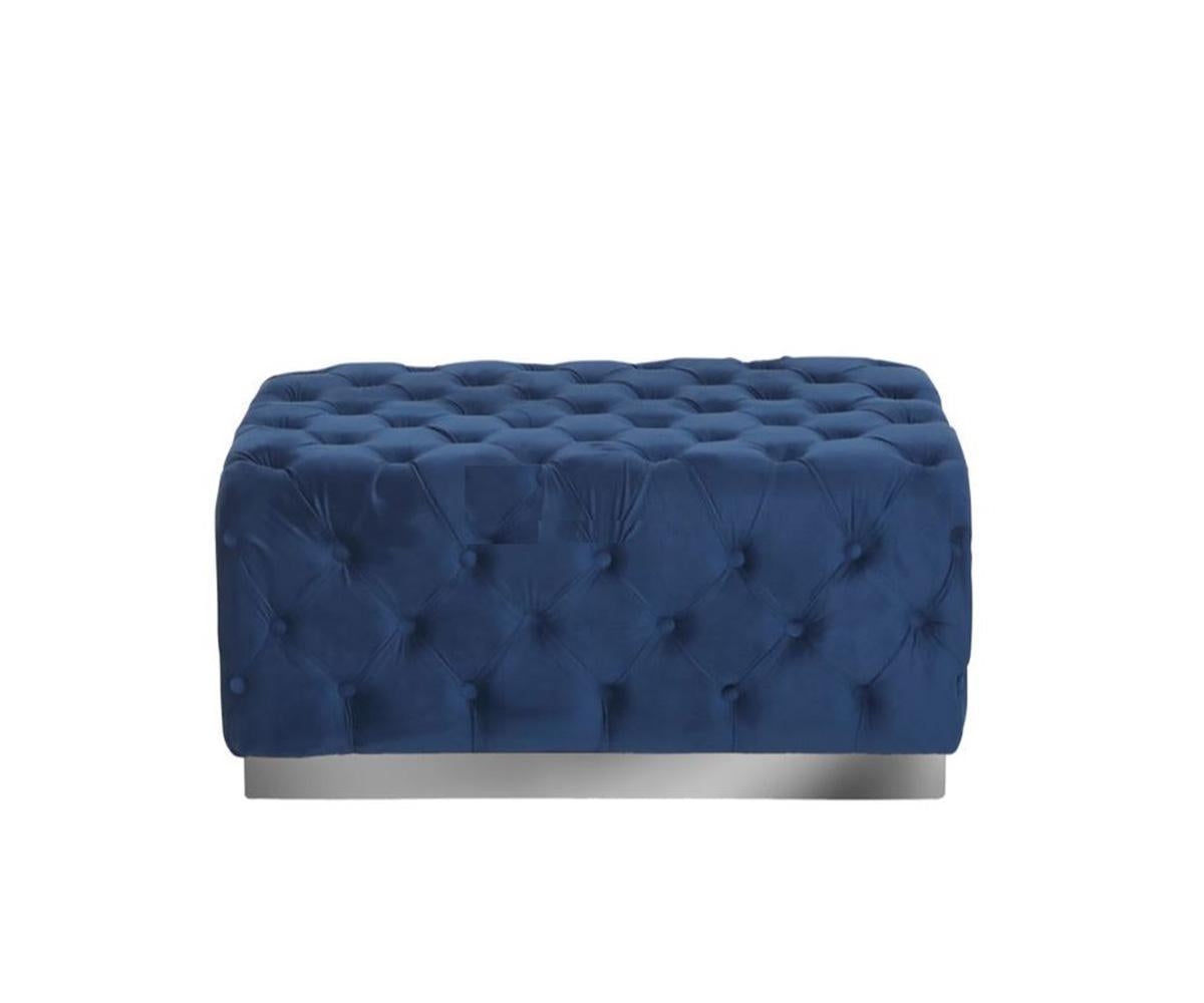 Tufted Velvet Ottoman - Blue