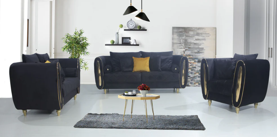 harvey furniture sofa black color with decorative cushions