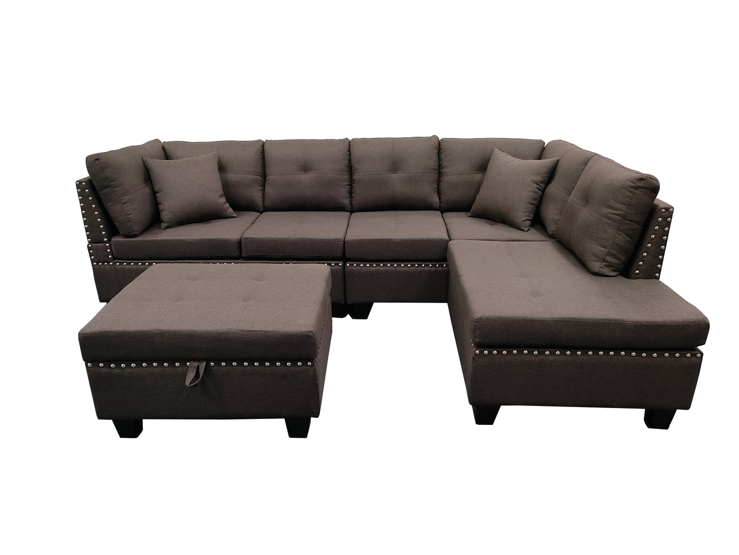 L-shaped brown sofa