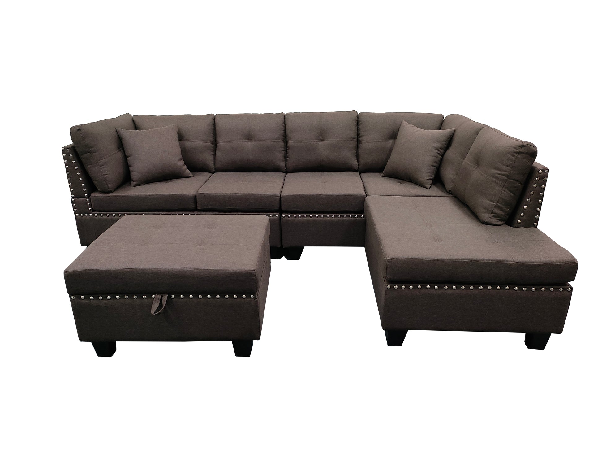 L-shaped brown sofa