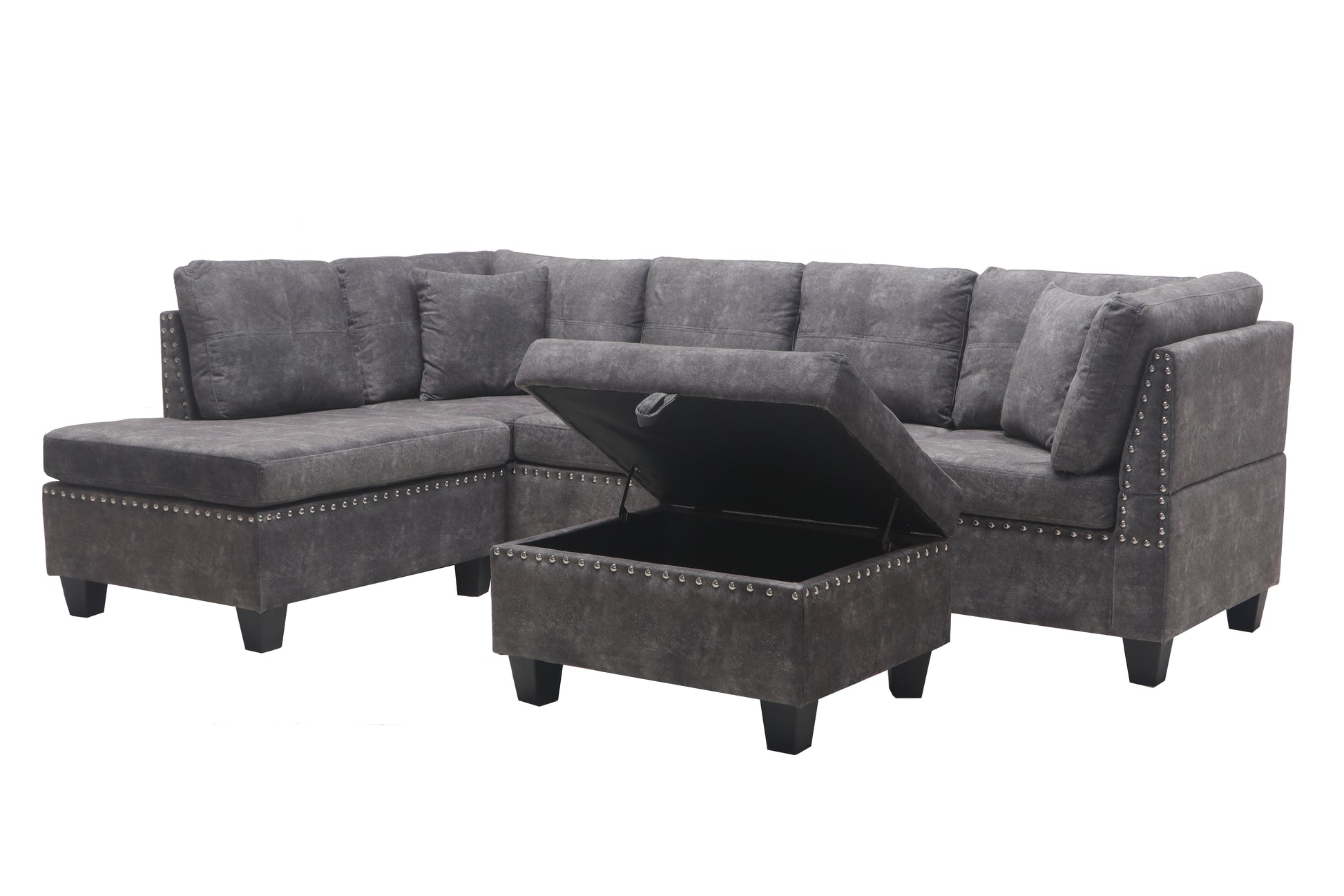 L- shaped grey sectional sofa