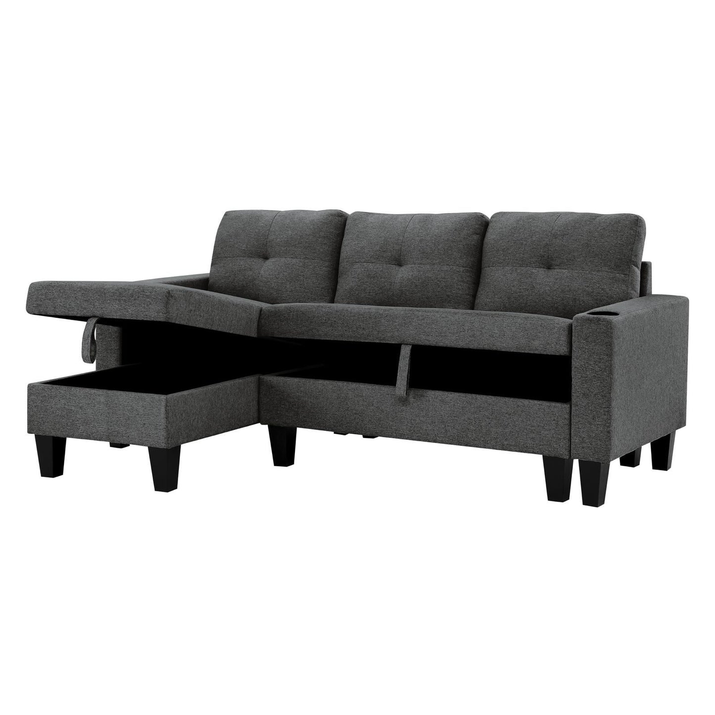 Johnny Sectional Sofa with Cup Holders & Storage – Affordable, Modern Comfort