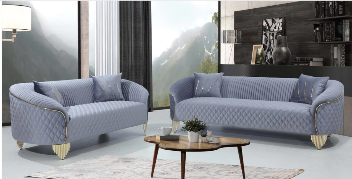 two blue love seat sofas in a canadian living room