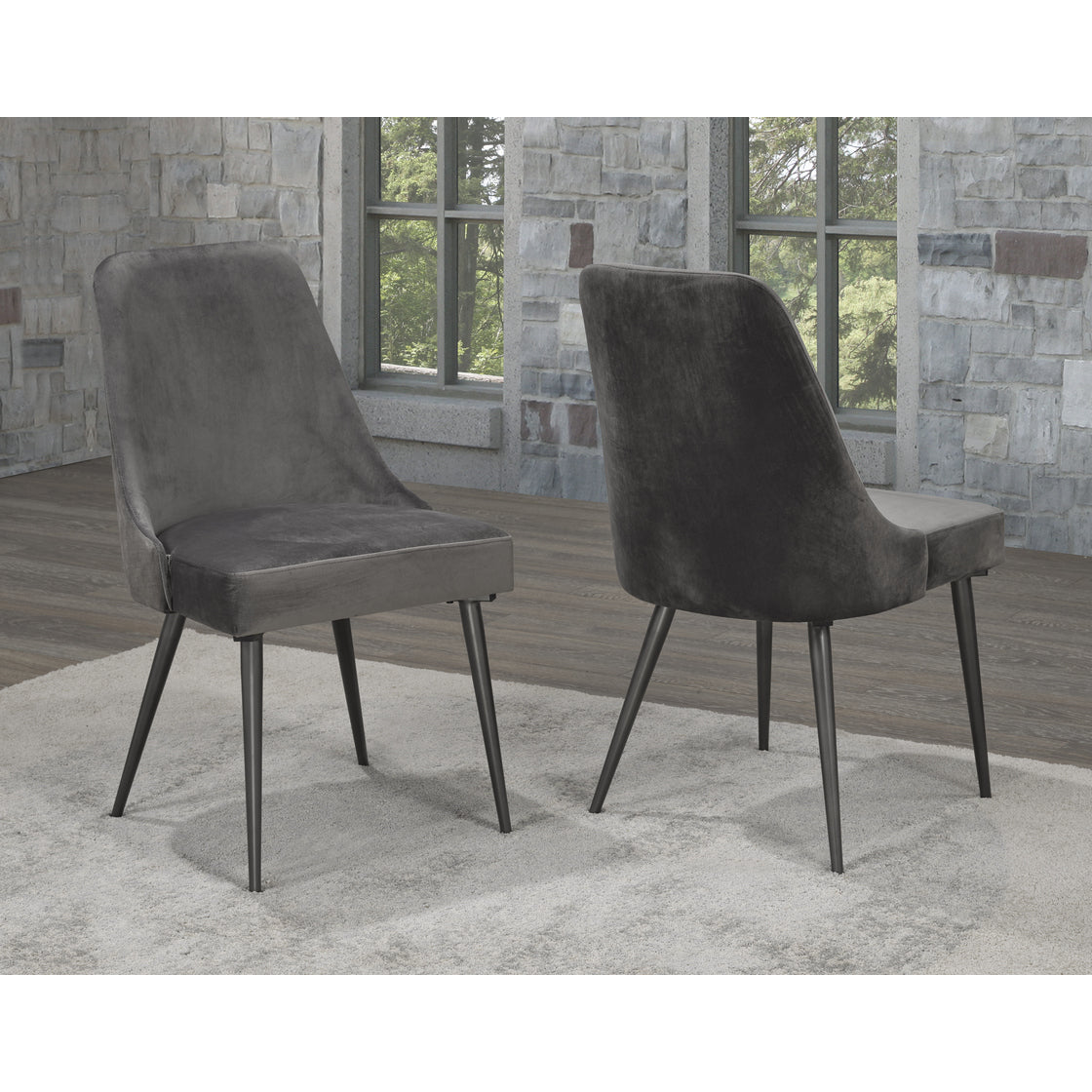 DINING CHAIR SET OF 2 - GREY VELVET