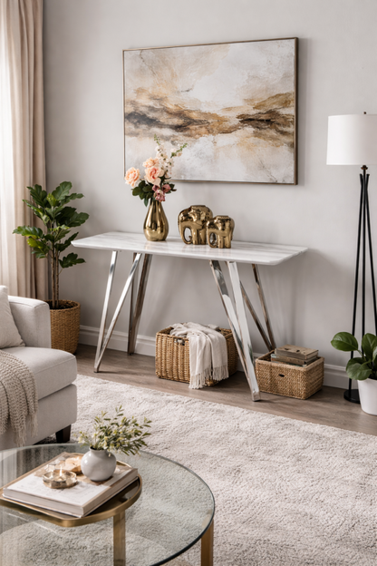 Ella Console Table - White/Silver detail