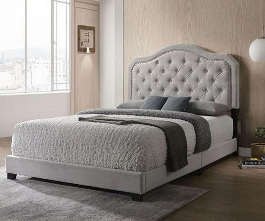 Samantha King Bed - Grey Upholstered