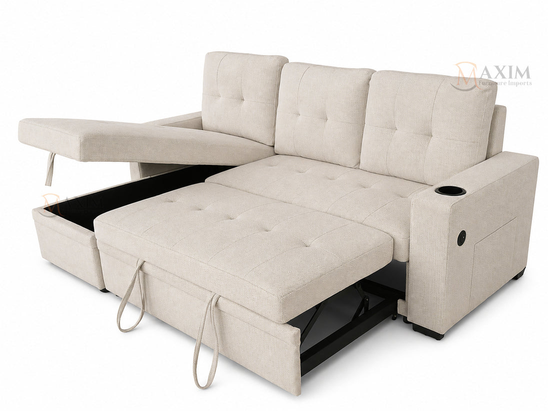 Sofa Bed With Cup Holder - Beige