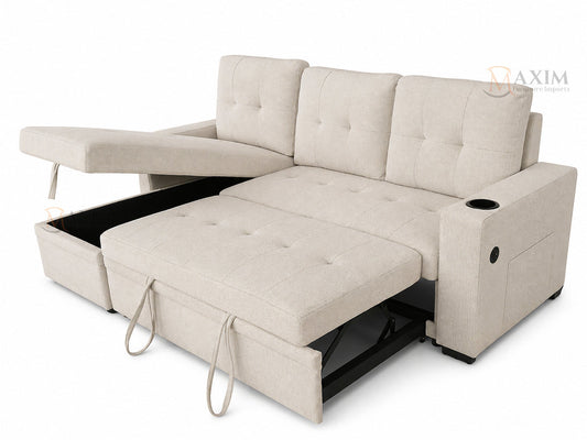 Sofa Bed With Cup Holder - Beige