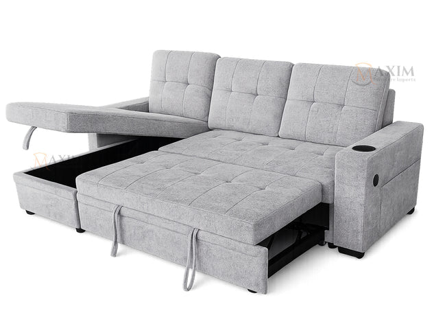 Sofa Bed With Cup Holder - Grey