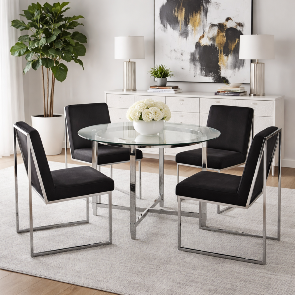 5-Piece Round Dining Set Black - Side View