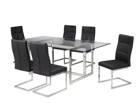 7-Piece Dining Set - Black & White Glass