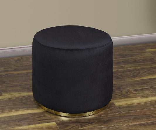 Round Suede Ottoman - Black with Gold Base