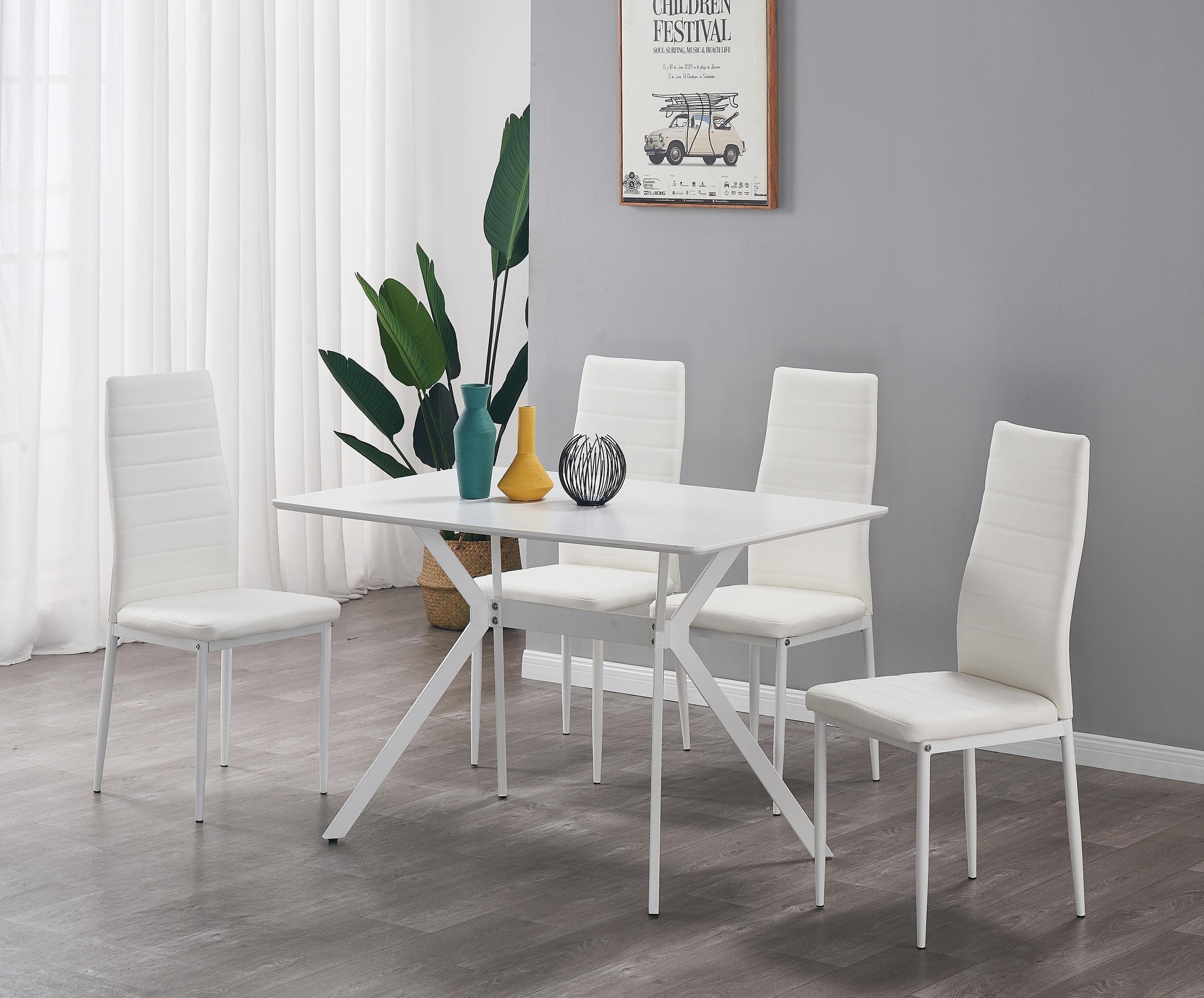 Nash Dining Set White - table and 4 chairs