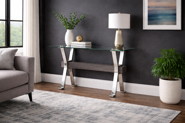 Ezra Console Table - Grey/Silver angle view