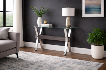 Ezra Console Table - Grey/Silver angle view
