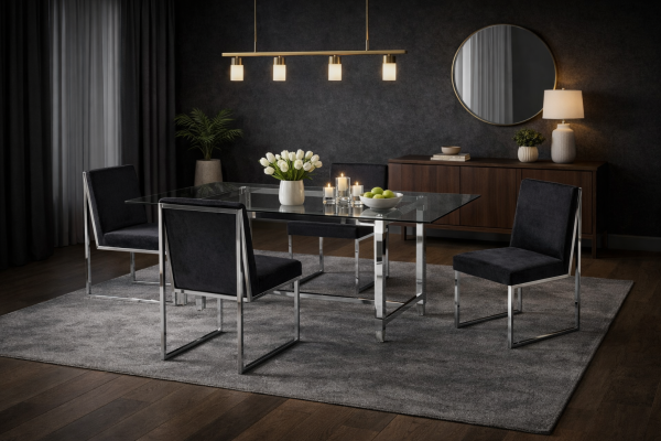 5-Piece Dining Set Black - Angle View
