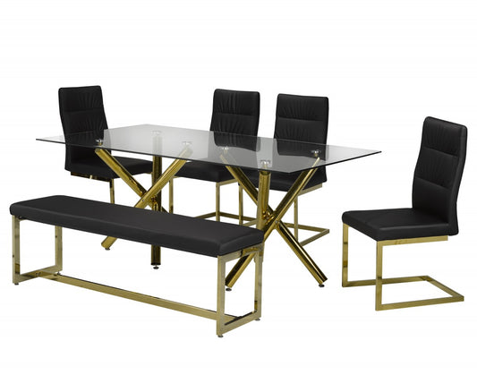 6-PIECE DINING SET, BLACK/GOLD BX CLEAR