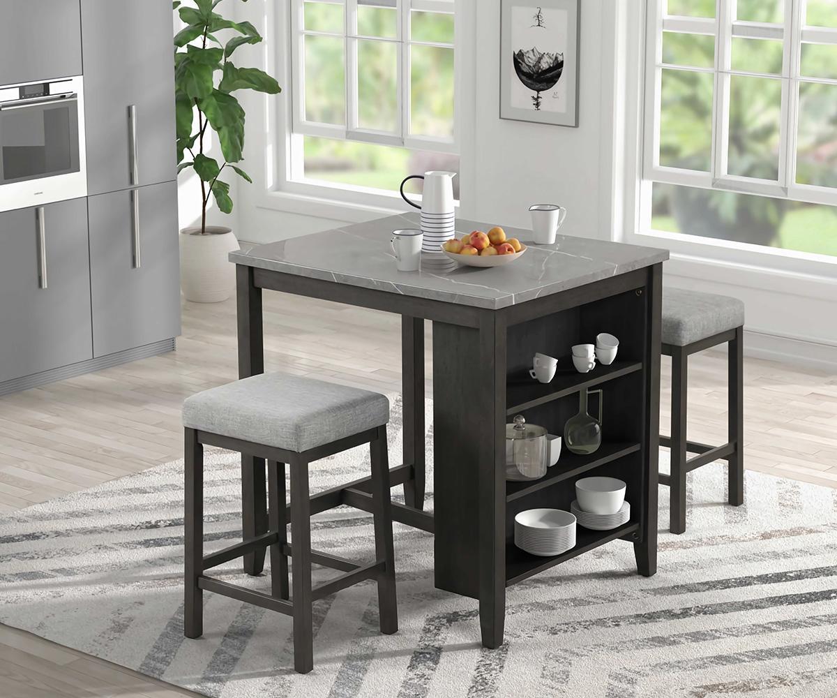 Pheony Dining Set - counter height table with storage and two stools