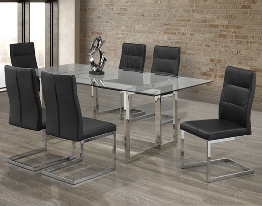7-PIECE DINING SET - BLACK AND WHITE BX CLEAR