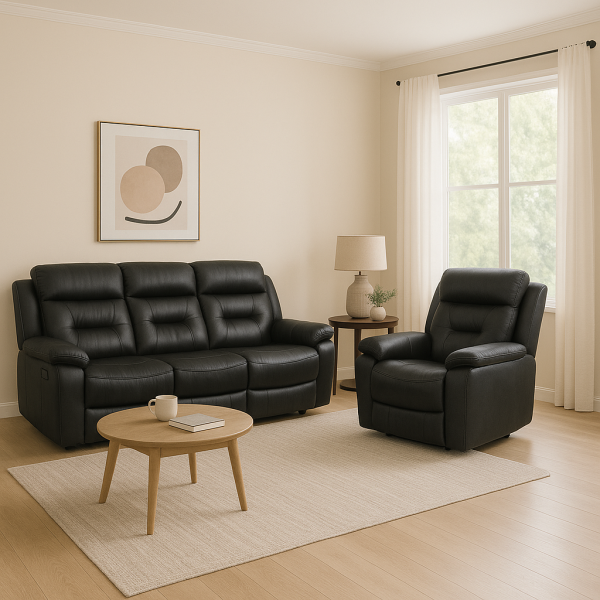 Nelson 3-Piece Recliner Sofa - Black