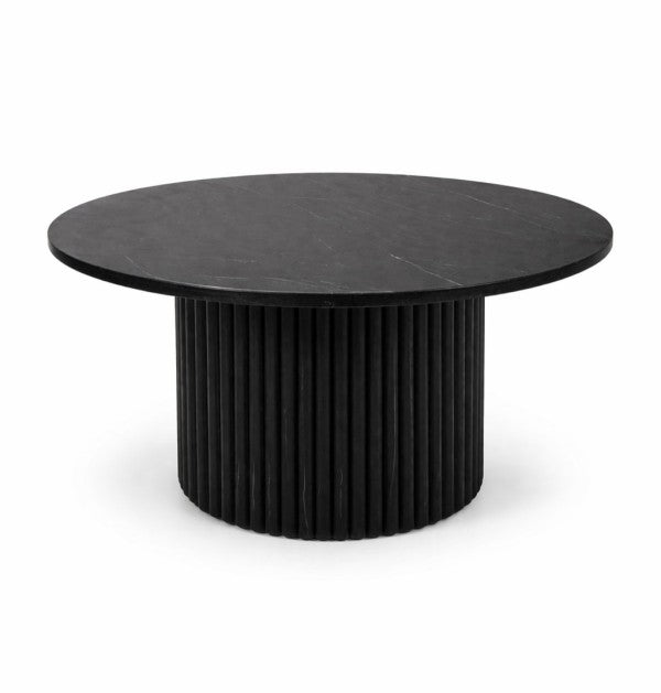 Round Coffee Table - Black Marble & Wood