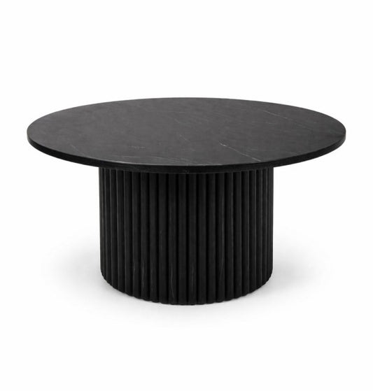 Round Coffee Table - Black Marble & Wood