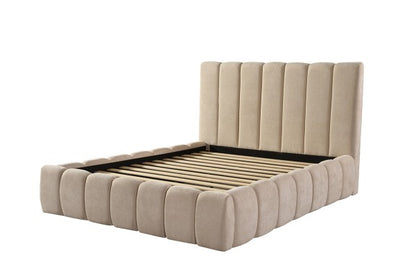 Tufted Channel Bed - Beige side view