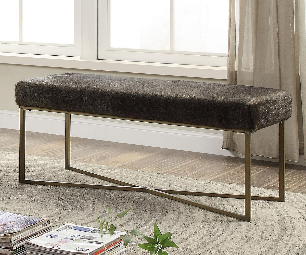 Filia Bench - Dark Grey Faux Fur with Gold Frame