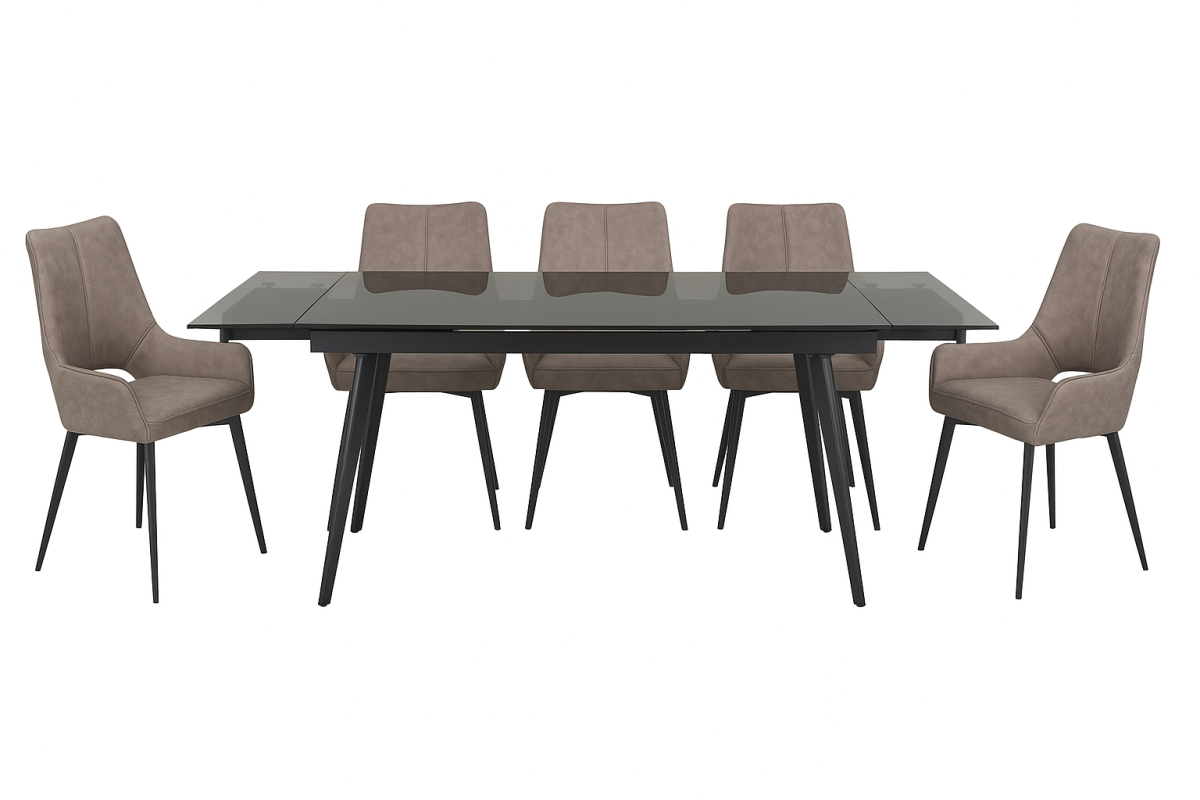 7-PIECE DINING SET - BLACK/GREY BX CLEAR