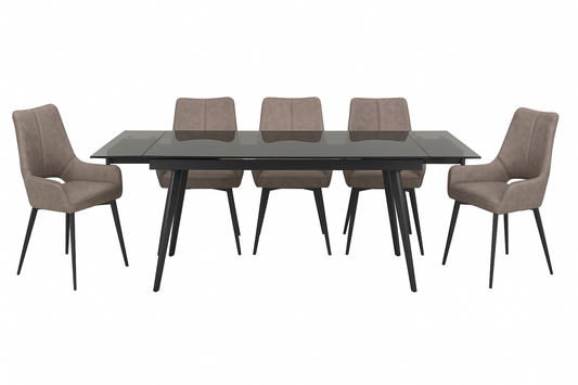 7-PIECE DINING SET - BLACK/GREY BX CLEAR