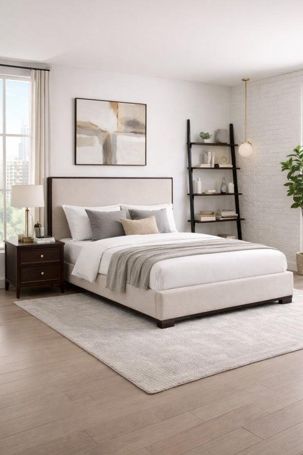 Padded Upholstered Bed - Beige angle view
