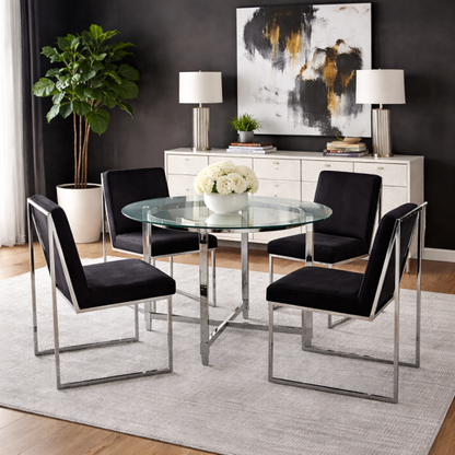 5-Piece Round Dining Set Black - Angle View