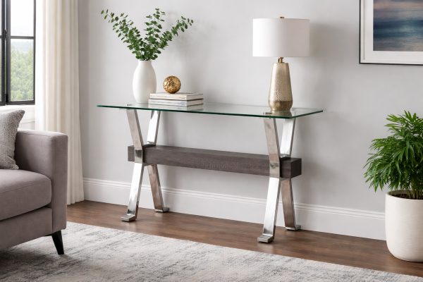 Ezra Console Table - Grey/Silver side view