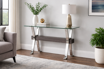 Ezra Console Table - Grey/Silver side view