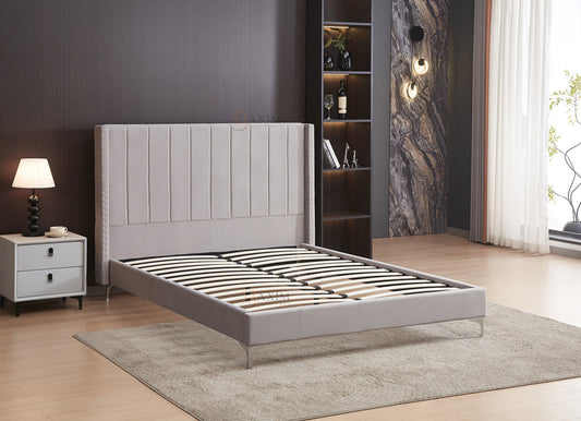 Jade Queen Platform Bed - Light Grey Velvet