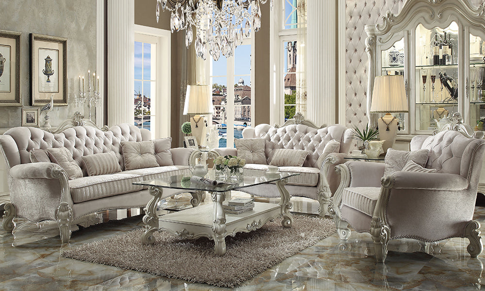 S9138B Sofa and Love Seat Set with Coffee and End Table - Bone White
