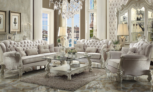 S9138B Sofa and Love Seat Set with Coffee and End Table - Bone White