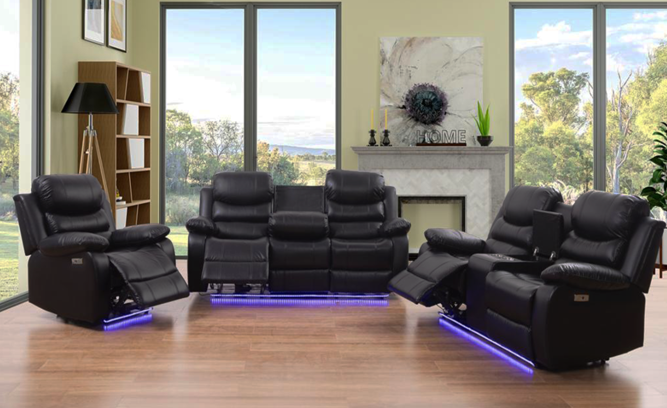 Monoco 3-Piece Black Power Recliner Set