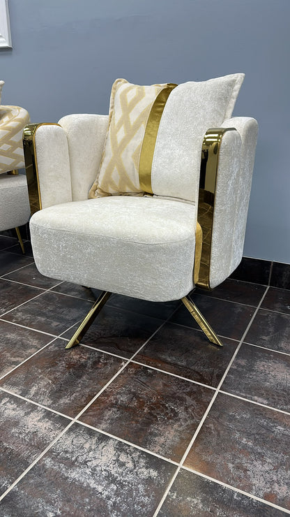 Contemporary Luxury Cream Sofa Set with Gold Accents