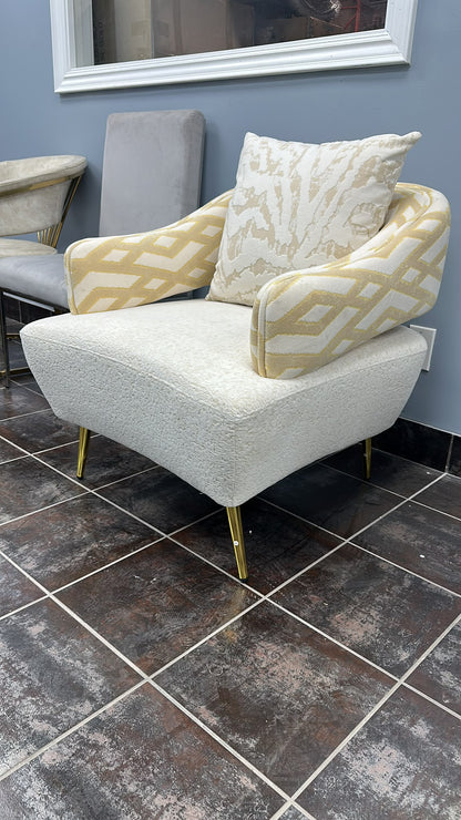 Contemporary Luxury Cream Sofa Set with Gold Accents