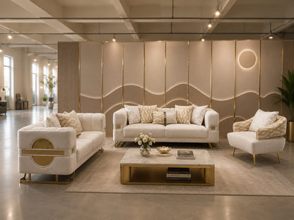 Contemporary Luxury Cream Sofa Set with Gold Accents