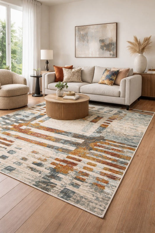 Soleil Area Rug Cream Grey Brown - Detail