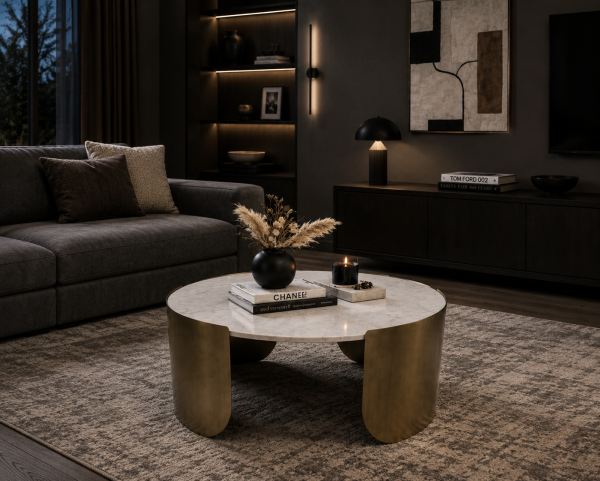 Round Coffee Table - Gold Marble