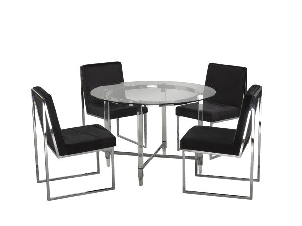 5-Piece Round Dining Set Black - Front View