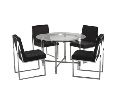 5-Piece Round Dining Set Black - Front View