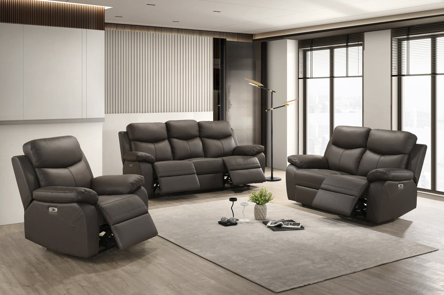 Dark Chocolate Leather Power Recliner Set