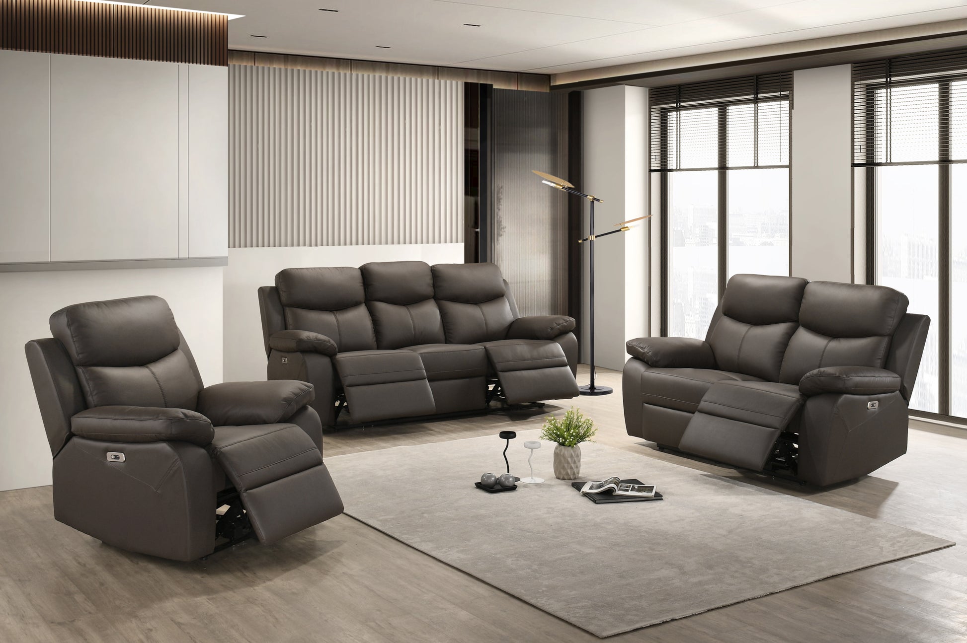 Dark Chocolate Leather Power Recliner Set
