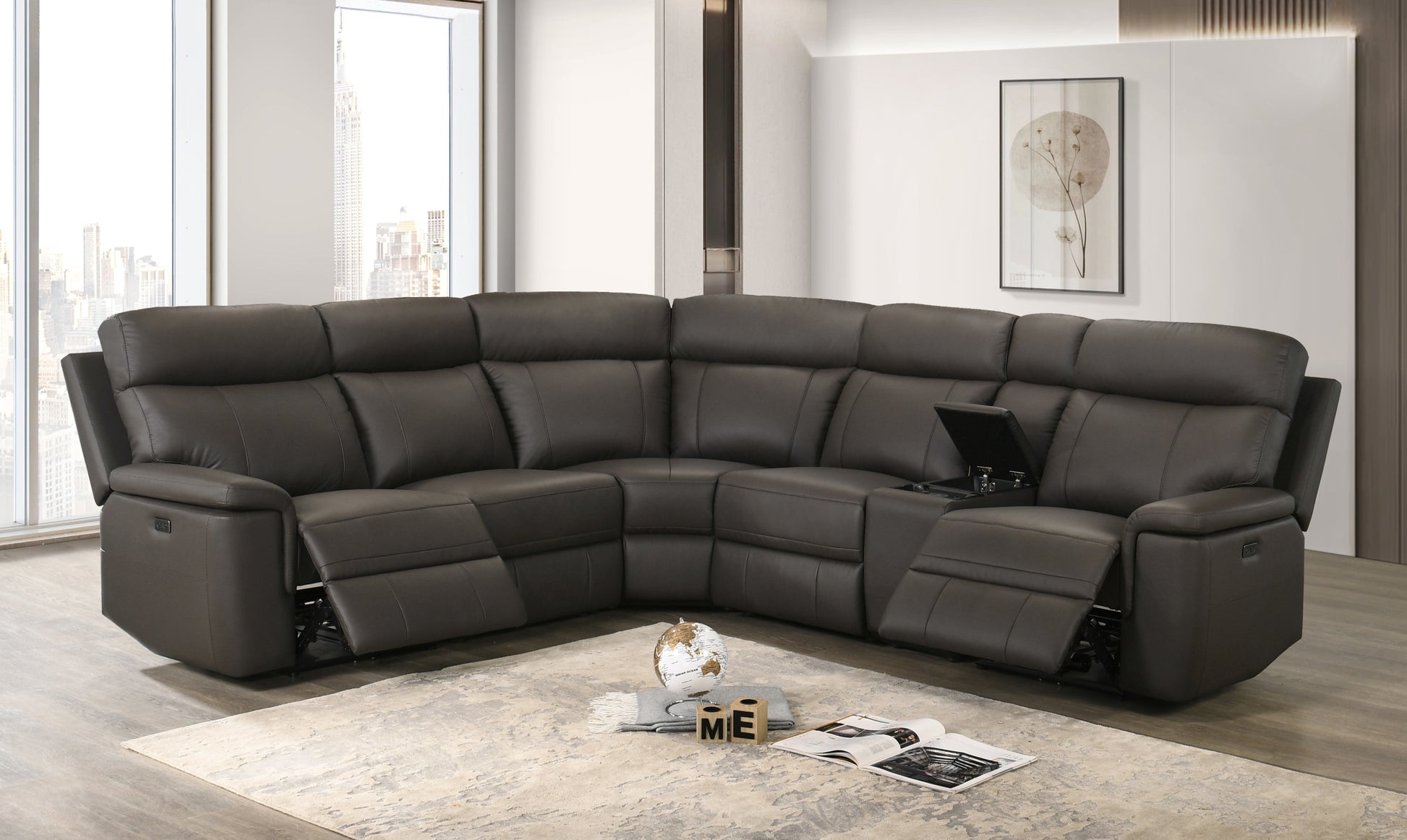 Chocolate Leather Match Power Reclining Sectional