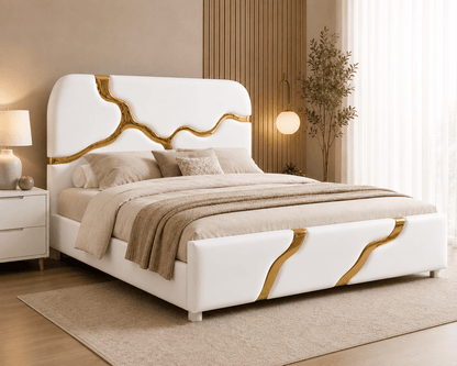 Modern Metal Bed Frame - White